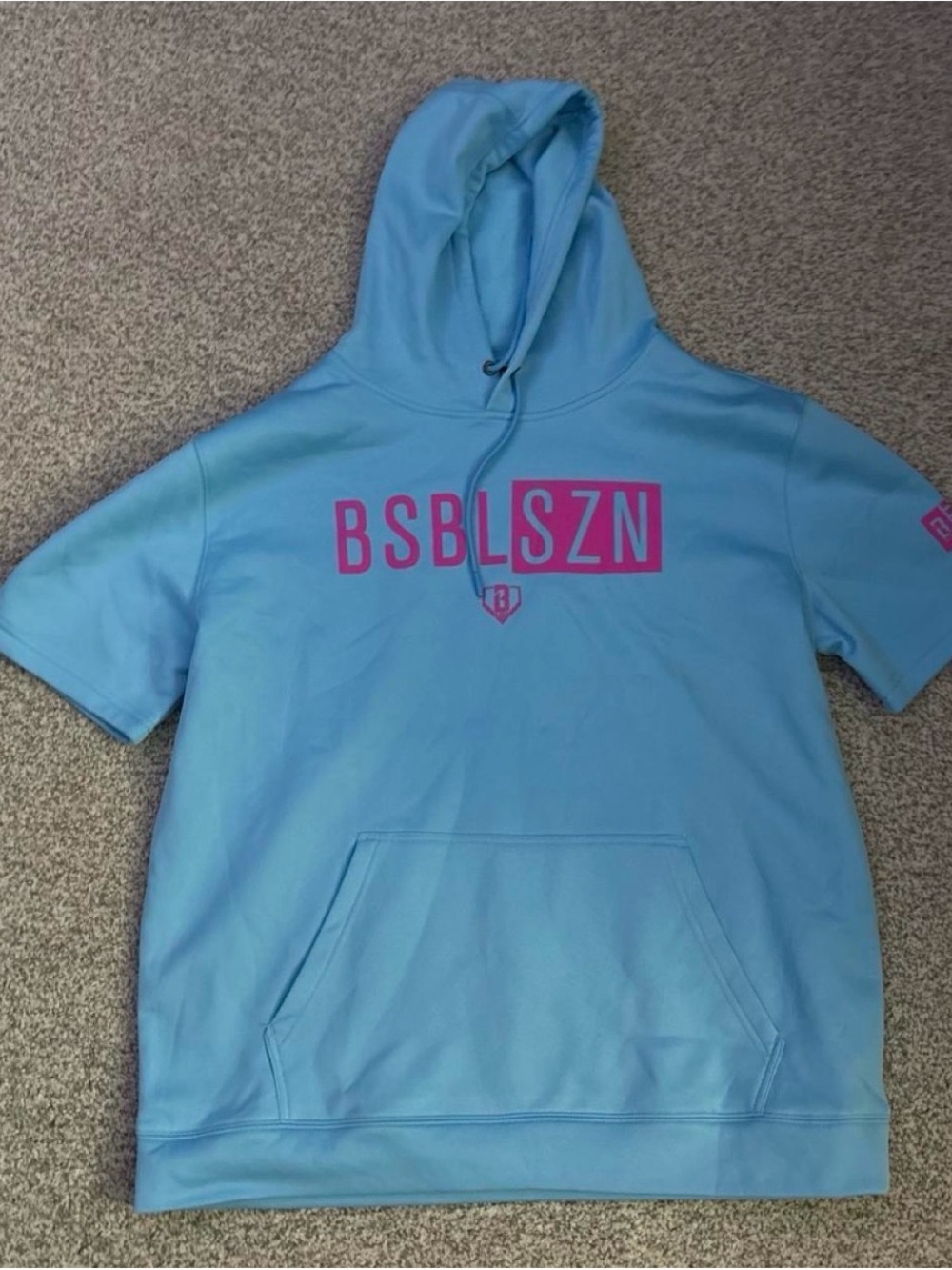 Baseball Lifestyle 101 Light Blue Hoodie Tee with Pink Logo